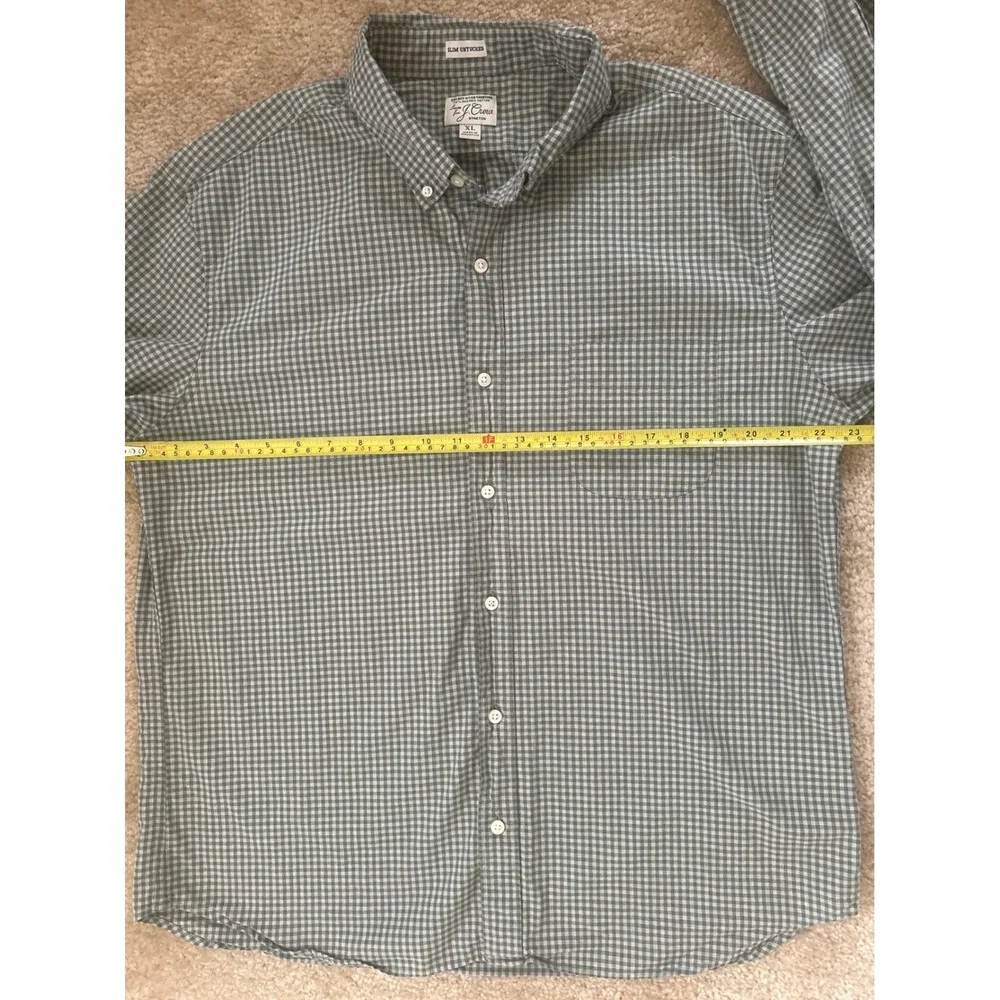 J. Crew Slim Untucked Secret Wash Shirt XL Green Gingham Organic Cotton Stretch